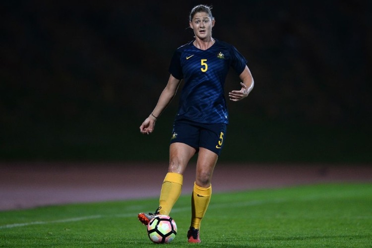 LAURA ALLEWAY of Australia in action during the Women's Algarve Cup Tournament match between Australia and China at Estadio Municipal de Albufeira in Albufeira, Portugal.