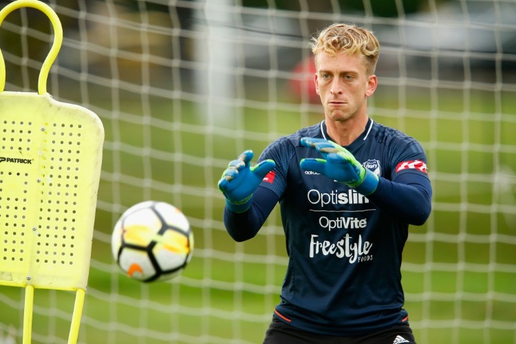 Victory goalkeeper LAWRENCE THOMAS takes part during a Melbourne Victory A-League training session at Gosch's Paddock in Melbourne, Australia.