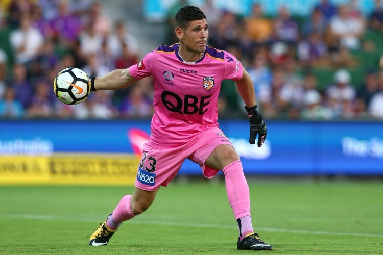 LIAM REDDY of the Glory rolls the ball out during the A-League match between the Perth Glory and Melbourne City FC at nib Stadium in Perth, Australia.