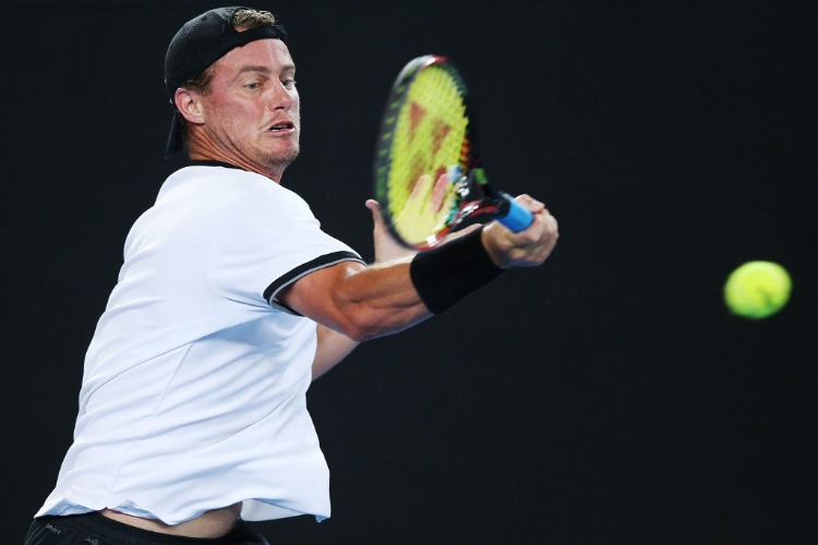 LLEYTON HEWITT of Australia hits a forehand during the Tie Break Tens ahead of the 2018 Australian Open at Margaret Court Arena in Melbourne, Australia.
