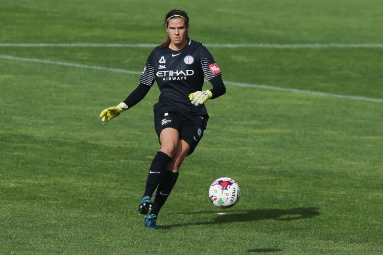 City Goalkeeper LYDIA WILLIAMS kicks the ball during the W-League match between Melbourne City and Adelaide United at CB Smith Reserve in Melbourne, Australia.