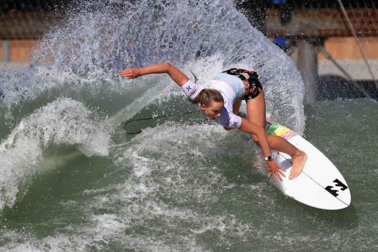 MACY CALLAGHAN of Australia competes during the women's qualifying round of the World Surf League Surf Ranch Pro in Lemoore, California.