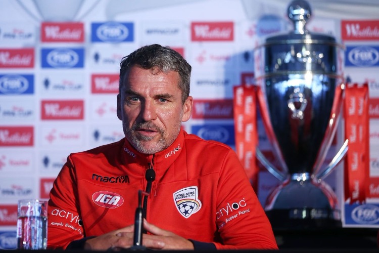 Adelaide United head coach MARCO KURZ speaks to the media during a press conference at Allianz Stadium in Sydney, Australia.