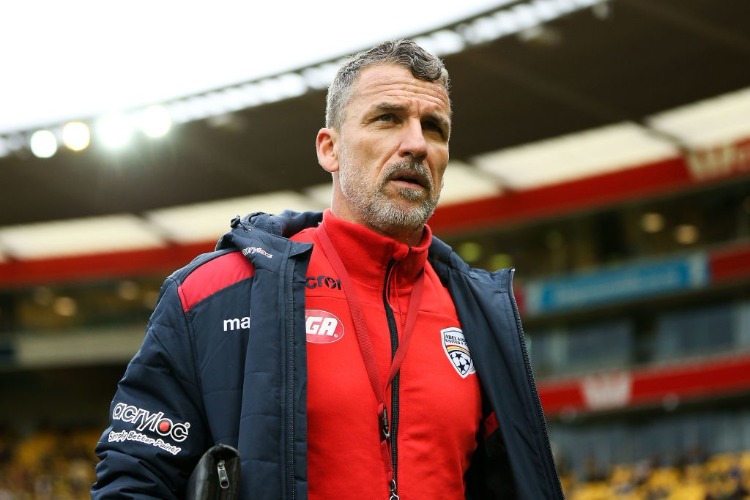 Coach MARCO KURZ of Adelaide United looks on during the A-League match between Wellington Phoenix and Adelaide United at Westpac Stadium in Wellington, New Zealand.