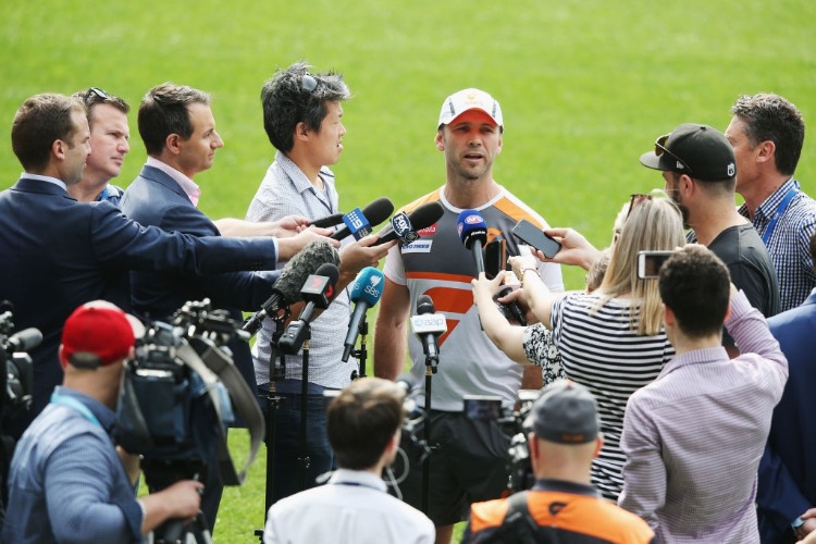 Assistant coach MARK MCVEIGH speaks to media during the Greater Western Sydney Giants AFL training session at MCG in Melbourne, Australia.