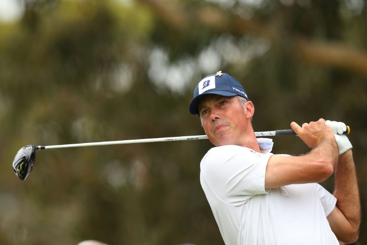 MATT KUCHAR of the USA hits a tee shot ahead of the Australian Golf Open at The Lakes Golf Club in Sydney, Australia.