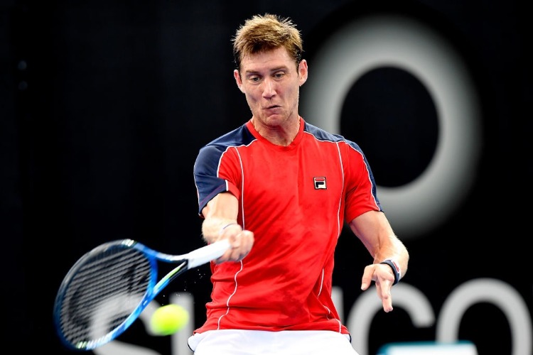 MATTHEW EBDEN of Australia plays a forehand in his match against Frances Tiafoe of the USA during the Brisbane International at Pat Rafter Arena in Brisbane, Australia. MATTHEW EBDEN of Australia plays a forehand in his match against Frances Tiafoe of the USA during the Brisbane International at Pat Rafter Arena in Brisbane, Australia.