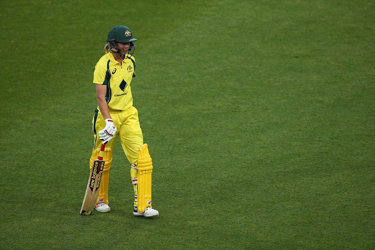 MEG LANNING of Australia walks off after she was dismissed during the women's one day international series between Australia and India at Blundstone Arena in Hobart, Australia.