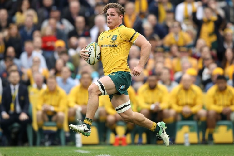 MICHAEL HOOPER of the Wallabies makes a break during an International Test match at Allianz Stadium in Sydney, Australia.