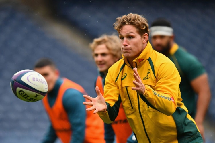 MICHAEL HOOPER of Australia passes the ball during the Australia Captain's Run at Murrayfield Stadium in Edinburgh, Scotland. MICHAEL HOOPER of Australia passes the ball during the Australia Captain's Run at Murrayfield Stadium in Edinburgh, Scotland.
