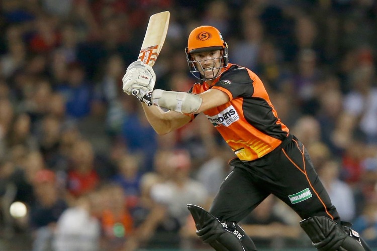 MICHAEL KLINGER of the Perth Scorchers bats during the Big Bash League match between the Melbourne Renegades and the Perth Scorchers at Etihad Stadium in Melbourne, Australia.