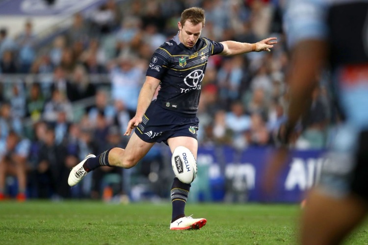 MICHAEL MORGAN of the Cowboys kicks a field goal during the NRL Elimination Final match between the Cronulla Sharks and the North Queensland Cowboys at Allianz Stadium in Sydney, Australia.
