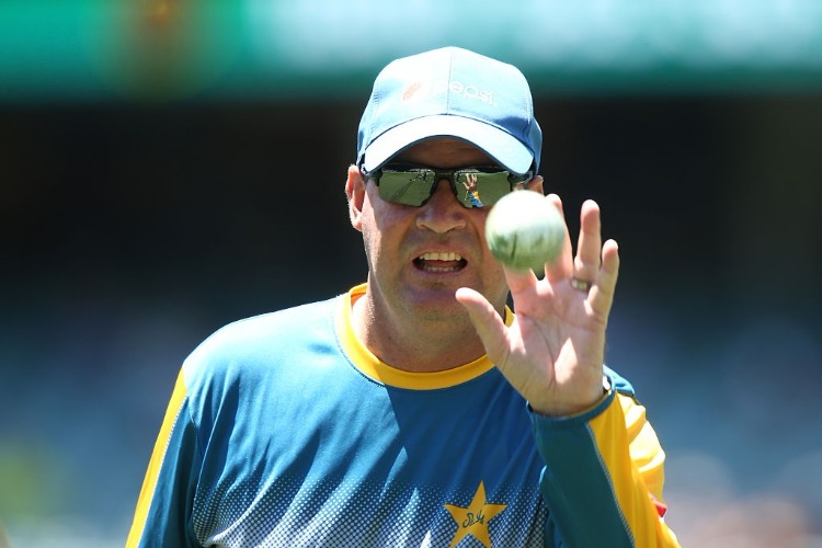 MICKEY ARTHUR, head coach of Pakistan helps his team warm up during the One Day International series between Australia and Pakistan at Adelaide Oval in Adelaide, Australia.