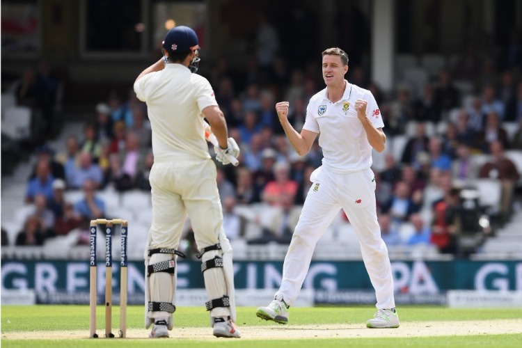 MORNE MORKEL of South Africa celebrates after trapping Alastair Cook of England lbw during the 3rd Investec Test match between England and South Africa at The Kia Ova in London, England.