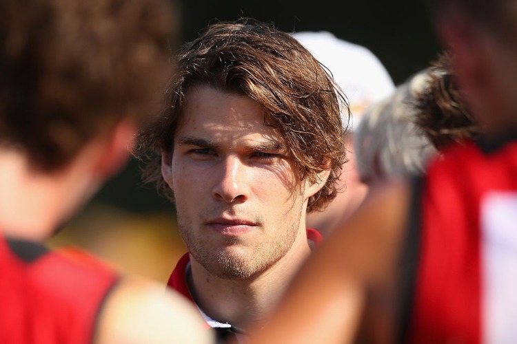 NATHAN FREEMAN of the Saints looks on during the quater time huddle during the St Kilda Saints AFL Intra-Club Match at Trevor Barker Be
