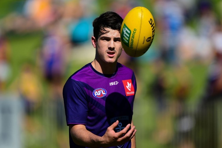 ANDREW BRAYSHAW of the Dockers during warm up of the AFL JLT Community Series match between the Fremantle Dockers and the West Coast Eagles at HBF Arena in Joondalup, Australia.