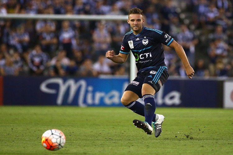 NICK ANSELL of Melbourne Victory releases the ball during the A-League match between Melbourne Victory and Sydney FC at ES in Melbourne, Australia.