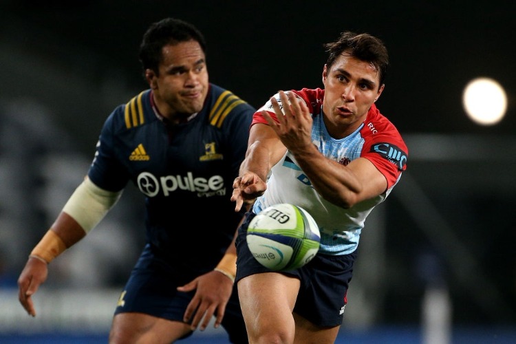 NICK PHIPPS of the Waratahs gets the ball away during the Super Rugby match between the Highlanders and the Waratahs at Forsyth Barr Stadium in Dunedin, New Zealand.