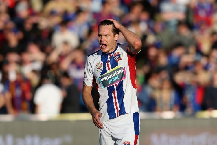 NIGEL BOOGAARD of the Jets reacts during the A-League match between the Central Coast Mariners and the Newcastle Jets at Central Coast Stadium in Gosford, Australia. NIGEL BOOGAARD of the Jets reacts during the A-League match between the Central Coast Mariners and the Newcastle Jets at Central Coast Stadium in Gosford, Australia.