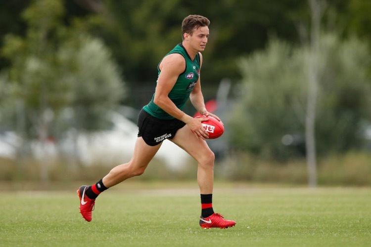 ORAZIO FANTASIA of the Bombers in action during the Essendon Bombers training session at The Hangar in Melbourne, Australia.