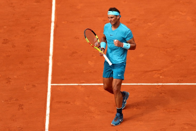 RAFAEL NADAL of Spain celebrates during the mens singles final against Dominic Thiem of Austria during the 2018 French Open at Roland Garros in Paris, France.