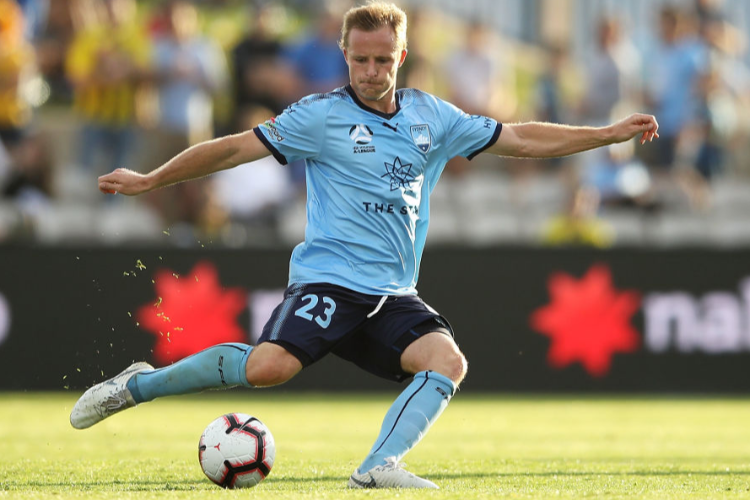 RHYAN GRANT of Sydney FC passes during the A-League match between Sydney FC and the Wellington Phoenix at WIN Jubilee Stadium in Sydney, Australia.