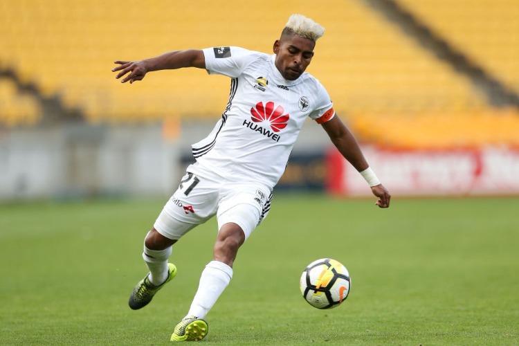 ROY KRISHNA of the Phoenix in action during the A-League match between the Wellington Phoenix and the Perth Glory at Westpac Stadium in Wellington, New Zealand.