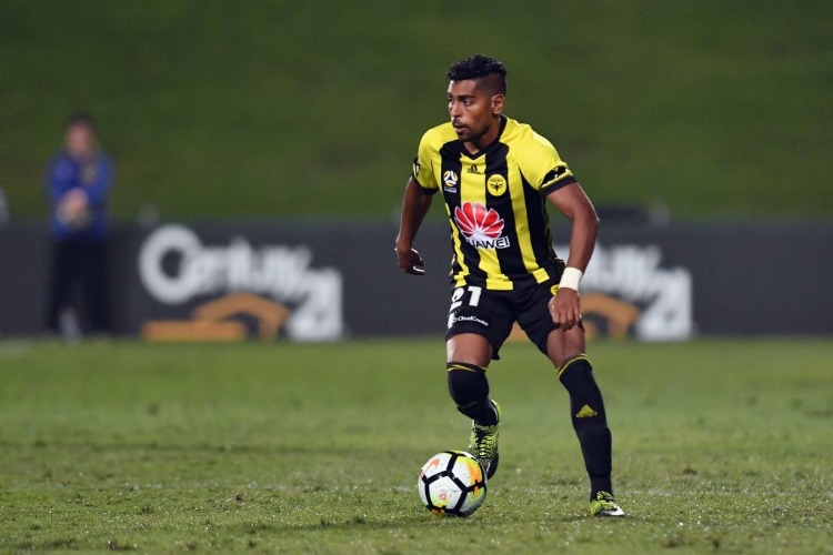 ROY KRISHNA of the Phoenix makes a break during the A-League match between the Wellington Phoenix and Melbourne City FC at QBE Stadium in Auckland, New Zealand.