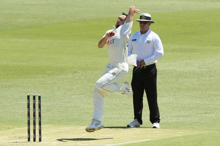 SCOTT BOLAND of Victoria bowls during the Sheffield Shield match between Western Australia and Victoria at WACA in Perth, Australia.