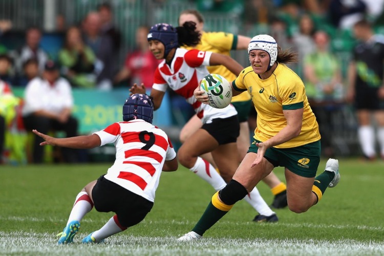 SHARNI WILLIAMS of Australia in action during the Rugby World Cup Pool C match between Australia and Japan at Billings Park UCD in Dublin, Ireland. SHARNI WILLIAMS of Australia in action during the Rugby World Cup Pool C match between Australia and Japan at Billings Park UCD in Dublin, Ireland.
