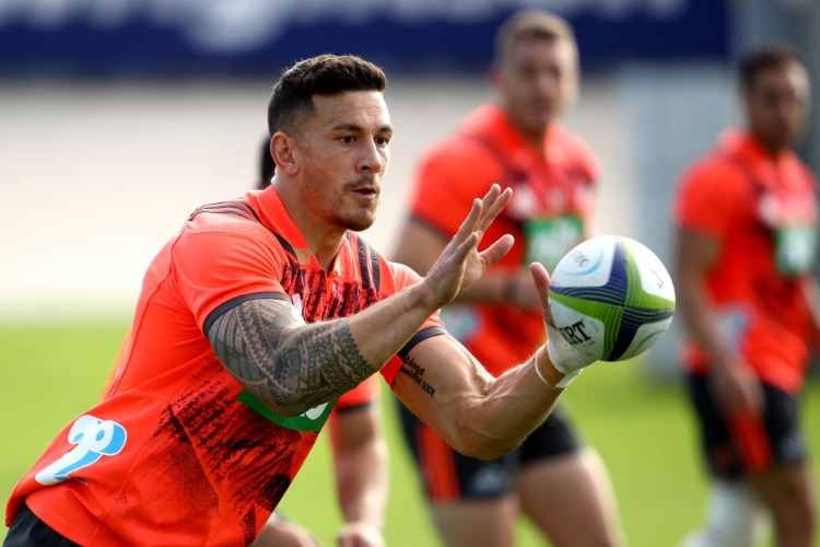 SONNY BILL WILLIAMS of the Blues passes during a Blues Super Rugby training session at Alexandra Park in Auckland, New Zealand.