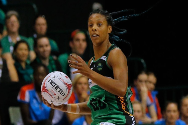 STACEY FRANCIS of the West Coast Fever look the release the ball to a team mate during the Super Netball match between the Fever and the Swifts at HBF Stadium in Perth, Australia.