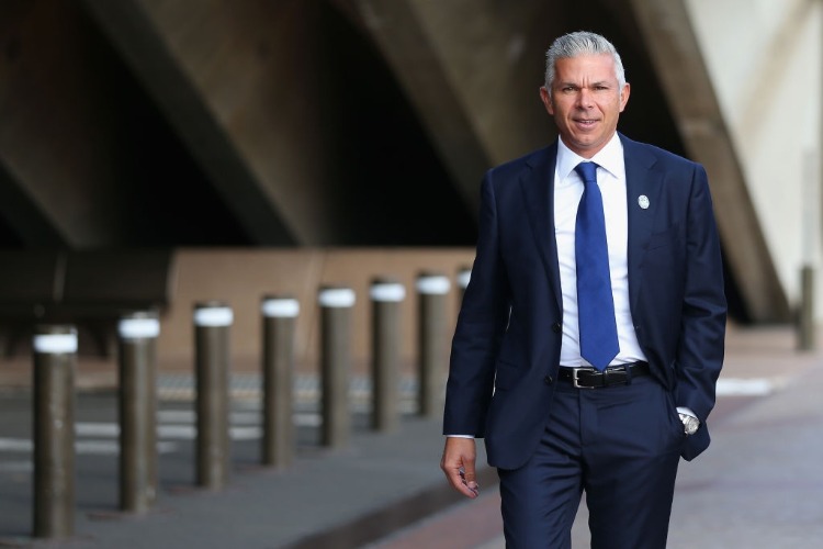 STEVE CORICA arrives at the Sydney FC coach announcement press conference at Sydney Opera House in Sydney, Australia.