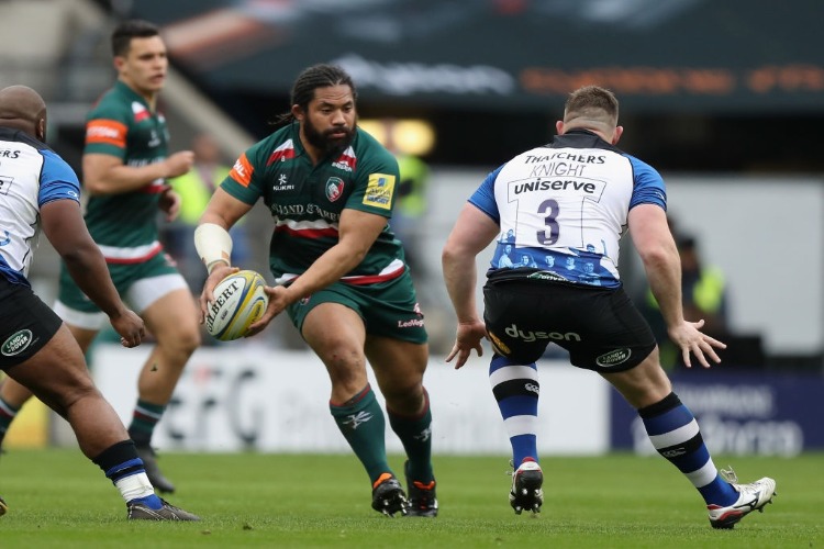 TATAFU POLOTA-NAU of Leicester runs with the ball during the Aviva Premiership match between Bath Rugby and Leicester Tigers at TS in London, England. TATAFU POLOTA-NAU of Leicester runs with the ball during the Aviva Premiership match between Bath Rugby and Leicester Tigers at TS in London, England.