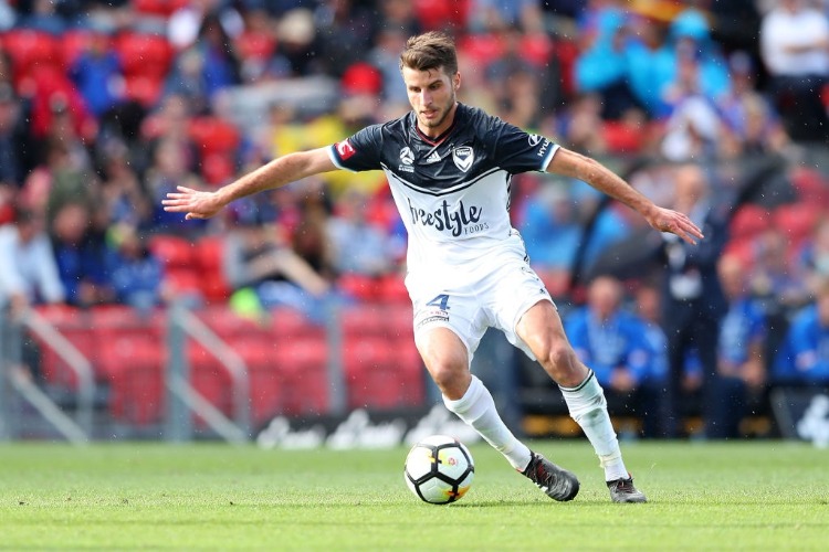 TERRY ANTONIS of the Victory in action during the A-League match between the Newcastle Jets and the Melbourne Victory at McDonald Jones Stadium in Newcastle, Australia.