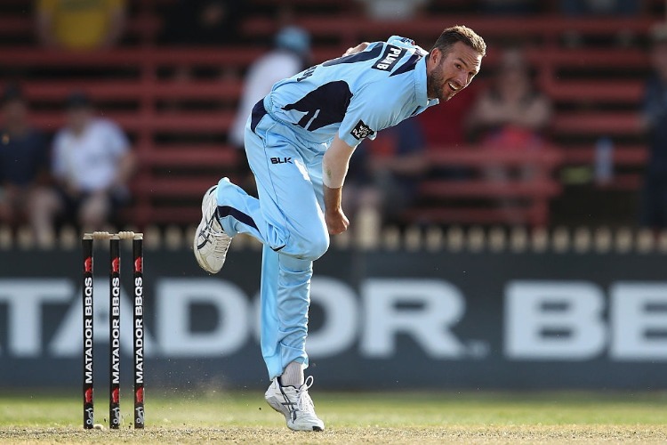 TRENT COPELAND of the Blues bowls during the Matador BBQs One Day Cup match between New South Wales and Victoria at North Sydney Oval in Sydney, Australia.