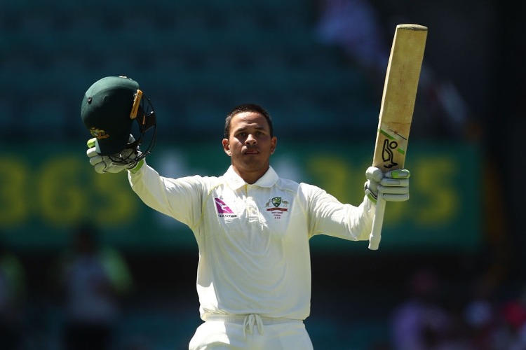 USMAN KHAWAJA of Australia celebrates after reaching his century during the Fifth Test match in the 2017/18 Ashes Series between Australia and England at SCG in Sydney, Australia.