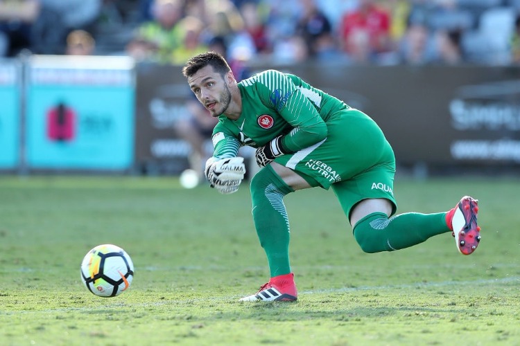 VEDRAN JANJETOVIC of the Wanderers delivers the ball during the A-League match between the Central Coast Mariners and the Western Sydney Wanderers at Central Coast Stadium in Gosford, Australia.