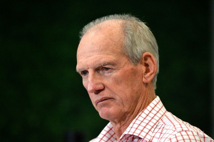 Coach WAYNE BENNETT of the Broncos answers questions at a press conference after the NRL match between the Brisbane Broncos and the Melbourne Storm at Suncorp Stadium in Brisbane, Australia.