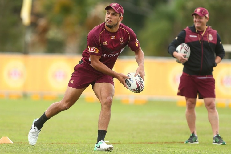 WILL CHAMBERS passes during a Queensland Maroons State of Origin training session at Intercontinental Sanctuary Cove Resort in Brisbane, Australia.