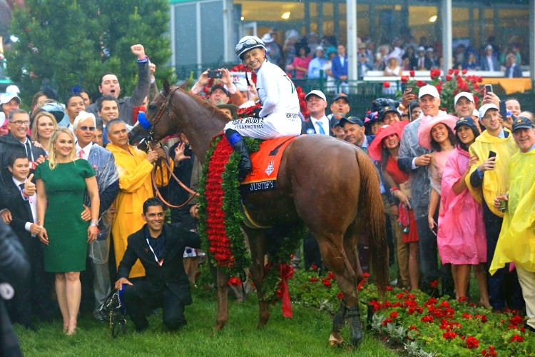 Winning Connections of JUSTIFY after winning the Kentucky Derby Presented By Woodford Reserve Race at Churchill Downs in Kentucky.