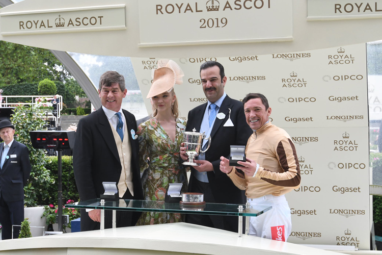 Trophy presentation by Natalie Dormer after A'Ali wins the Norfolk Stakes