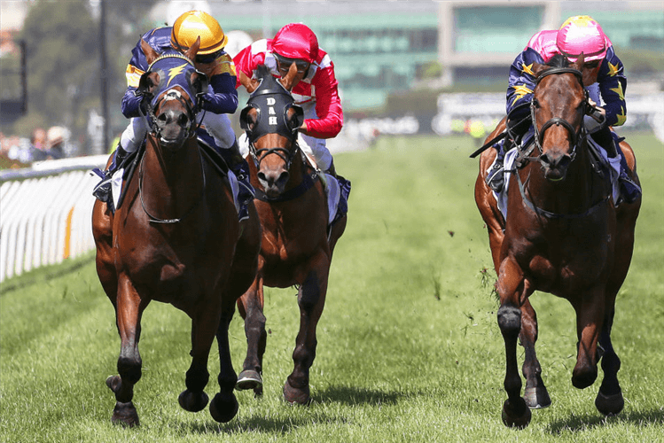 ALBURQ winning the Candy Cane Lane Plate during Melbourne Racing at Flemington in Melbourne, Australia.