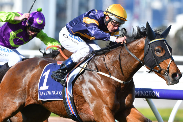 BUFFALO RIVER winning the Silver Bowl Series Final during Melbourne Racing at Flemington in Melbourne, Australia.
