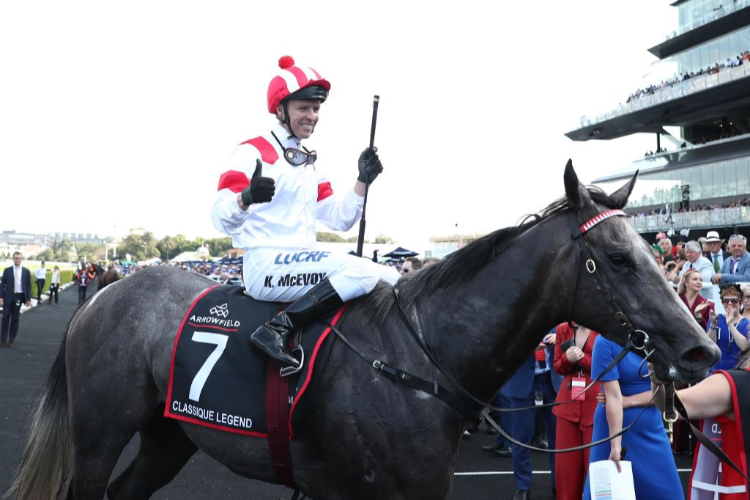 CLASSIQUE LEGEND returns to scale after winning the Arrowfield 3YO Sprint during The Championships Day 2 at Royal Randwick in Sydney, Australia.