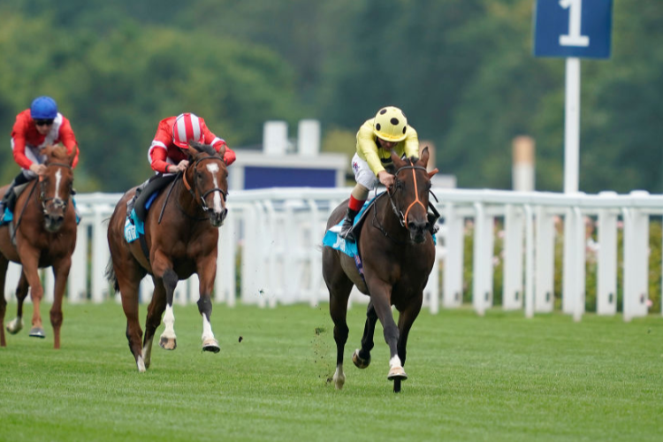 CLOAK OF SPIRITS winning the John Guest Racing British EBF Fillies' Novice Stakes in Ascot, England.