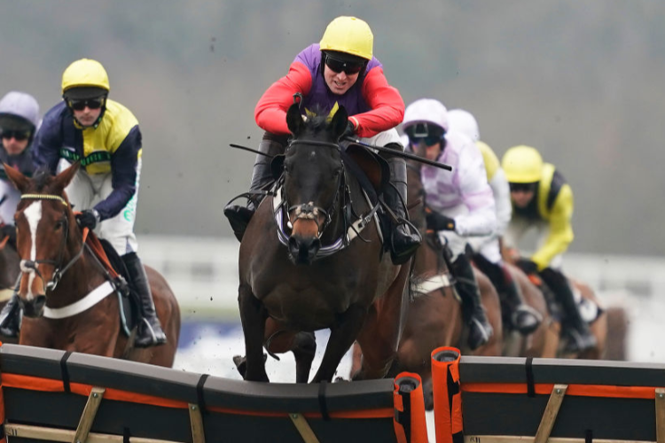 DASHEL DRASHER winning the Thames Materials Novices' Hurdle Race in Ascot, England.