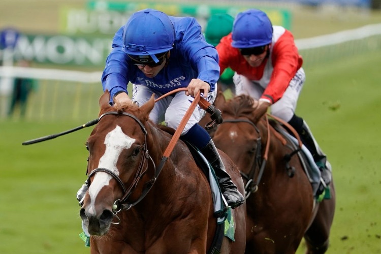 EARTHLIGHT winning the Middle Park Stakes at Newmarket in Newmarket, England.