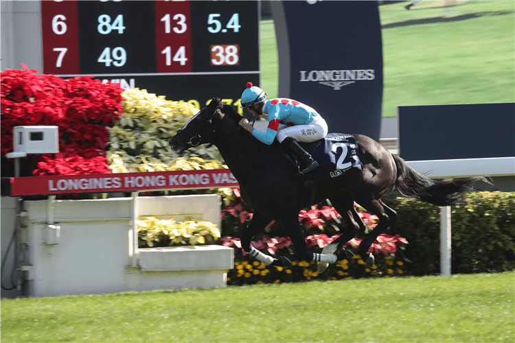 GLORY VASE winning the Longines Hong Kong Vase at Sha Tin in Hong Kong.