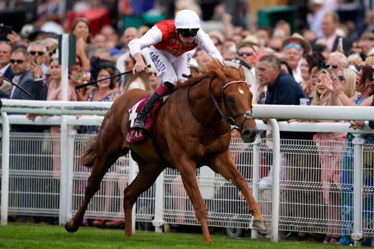 GOLDEN HORDE winning the Qatar Richmond Stakes (Group 2) at Goodwood in Chichester, England.